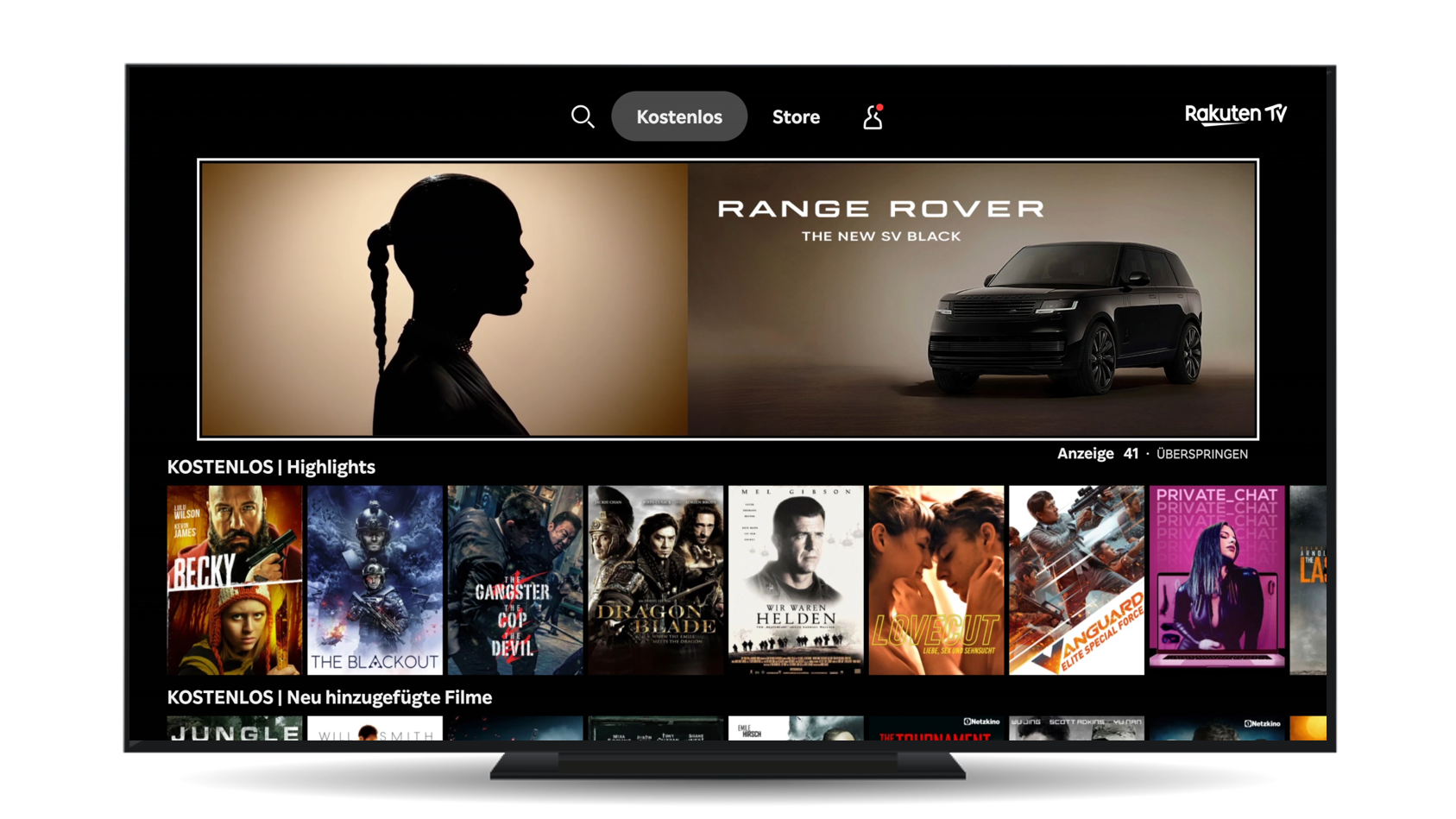 In-app homescreen billboard ad on Rakuten TV