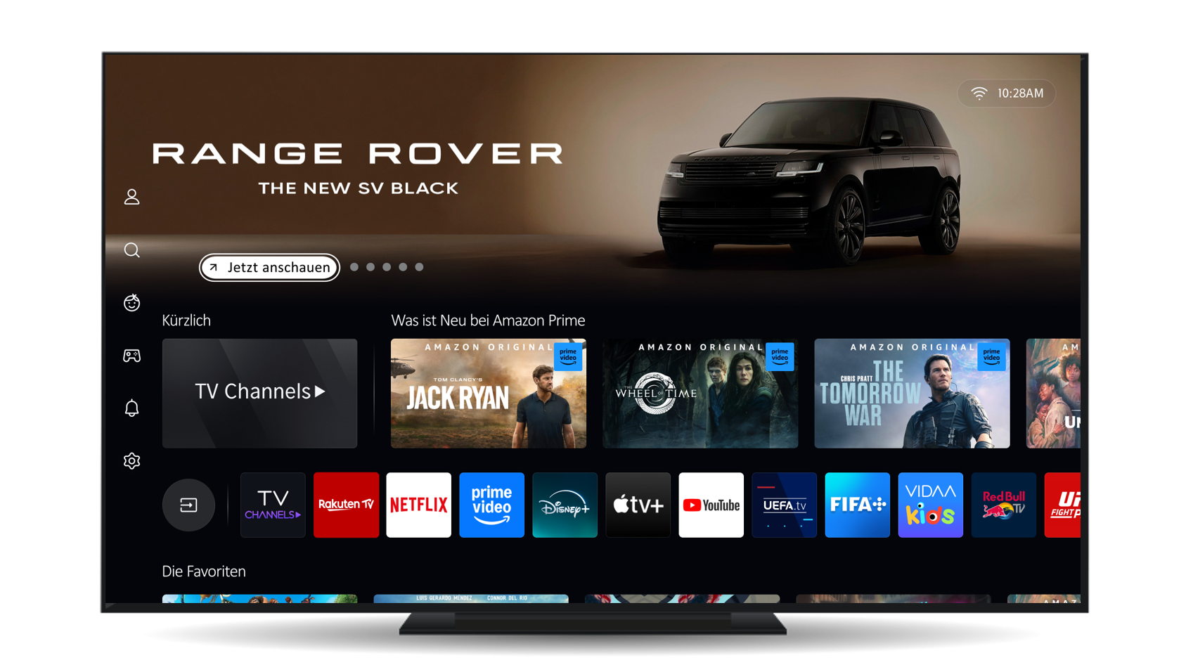 Brand ad on the VIDAA smart TV homescreen at power-on